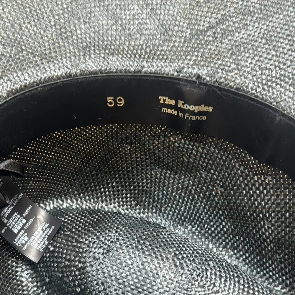 The Kooples Leather trim straw hat fedora in black